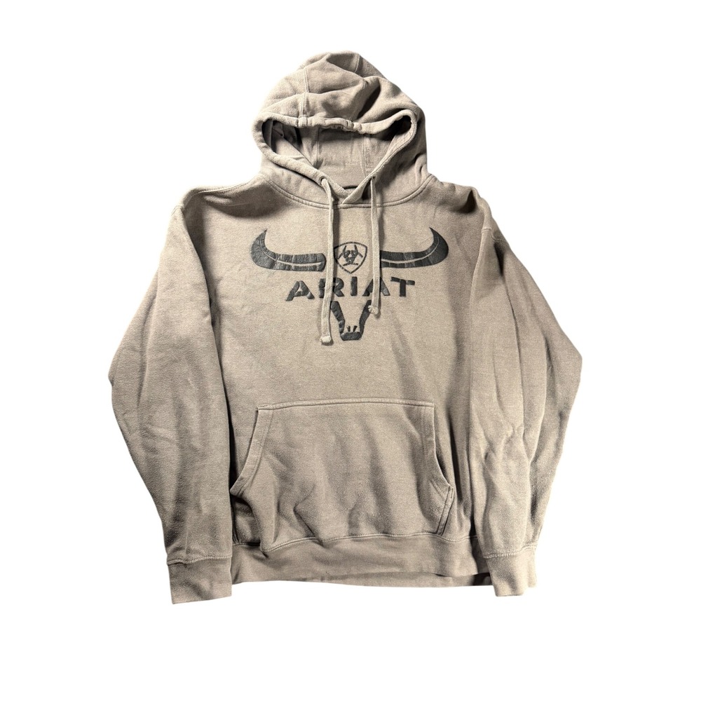 Ariat Mens Workwear Western Hoodie Tan Longhorn Graphic Pullover Large 1084